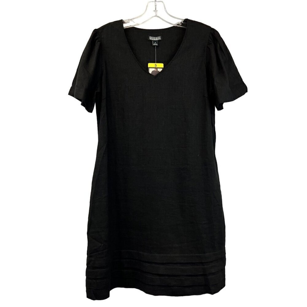 Nicole Miller Original Short Sleeve Shift Dress Tiered Hem Black Size Small NEW